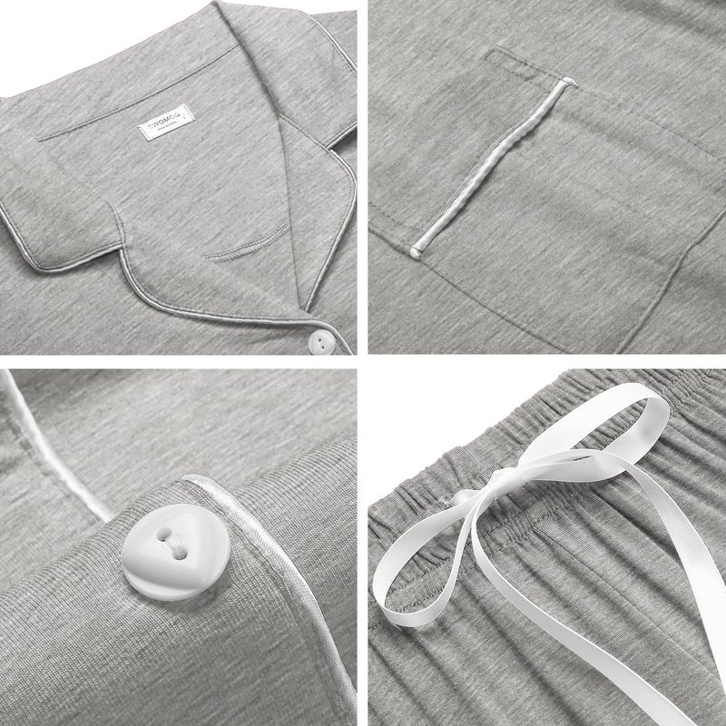 SWOMOG Womens Button Down Pajamas Set Short Sleeve Sleepwear Bride Soft Pj Lounge Sets XS-3XL Grey X-Large - Image 5